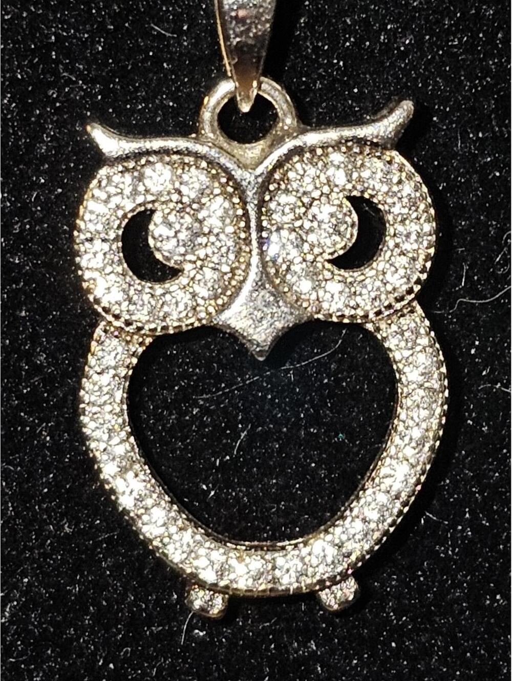 925 Sterling Silver Owl Heart Pendant Necklace 18" Chain 2.9g